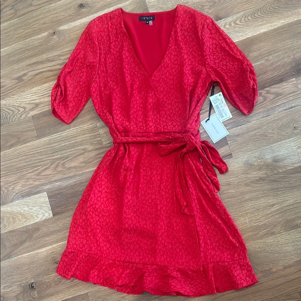 1. State Red Ruffled Wrap Mini Dress - Picture 1 of 4